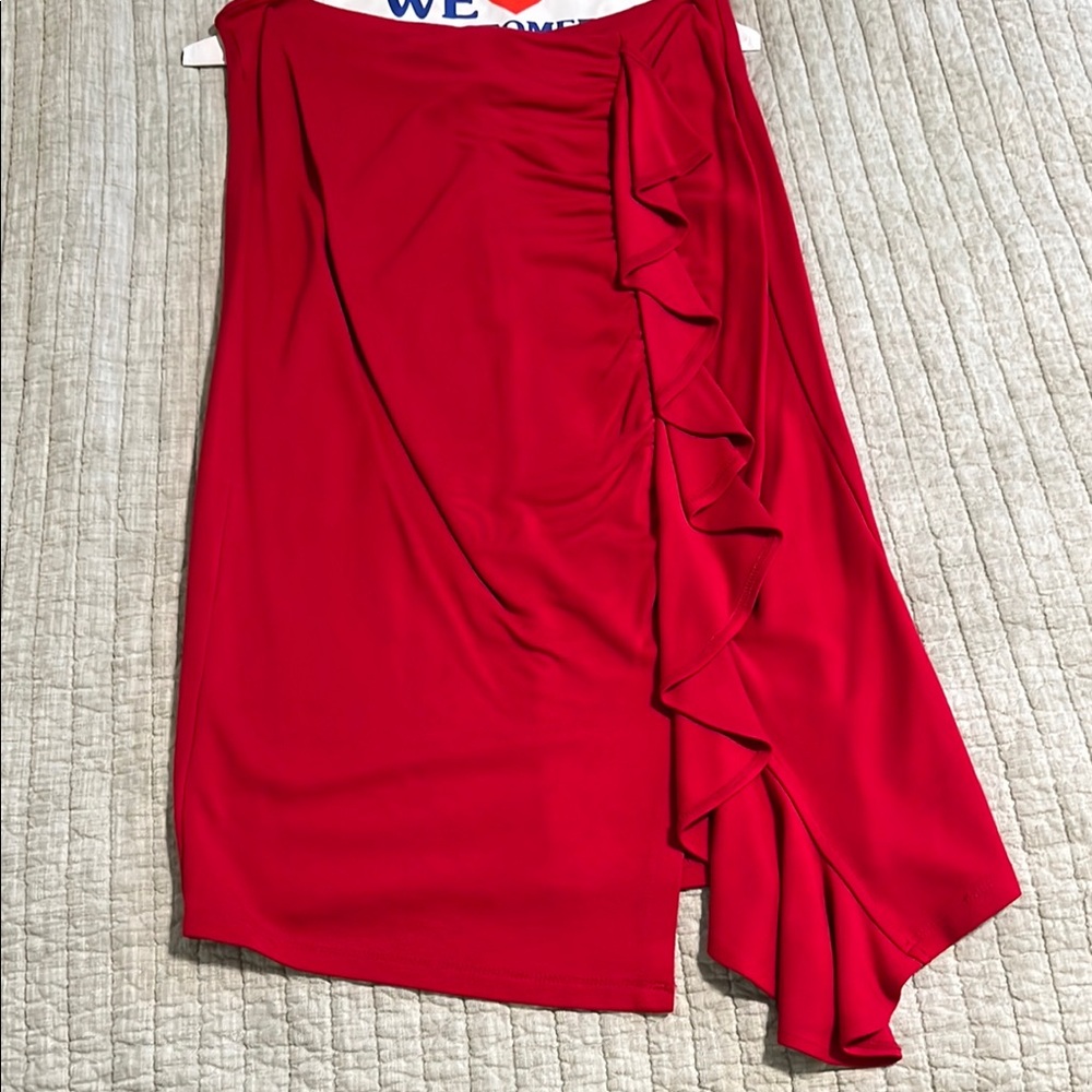 🔥🔥Halogen – Side Ruffle Pencil Skirt RED / M